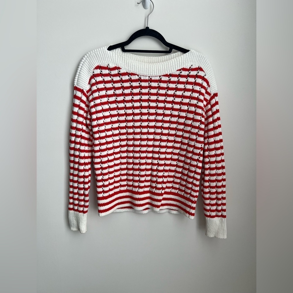 LOFT Red/White Striped Cotton Sweater M